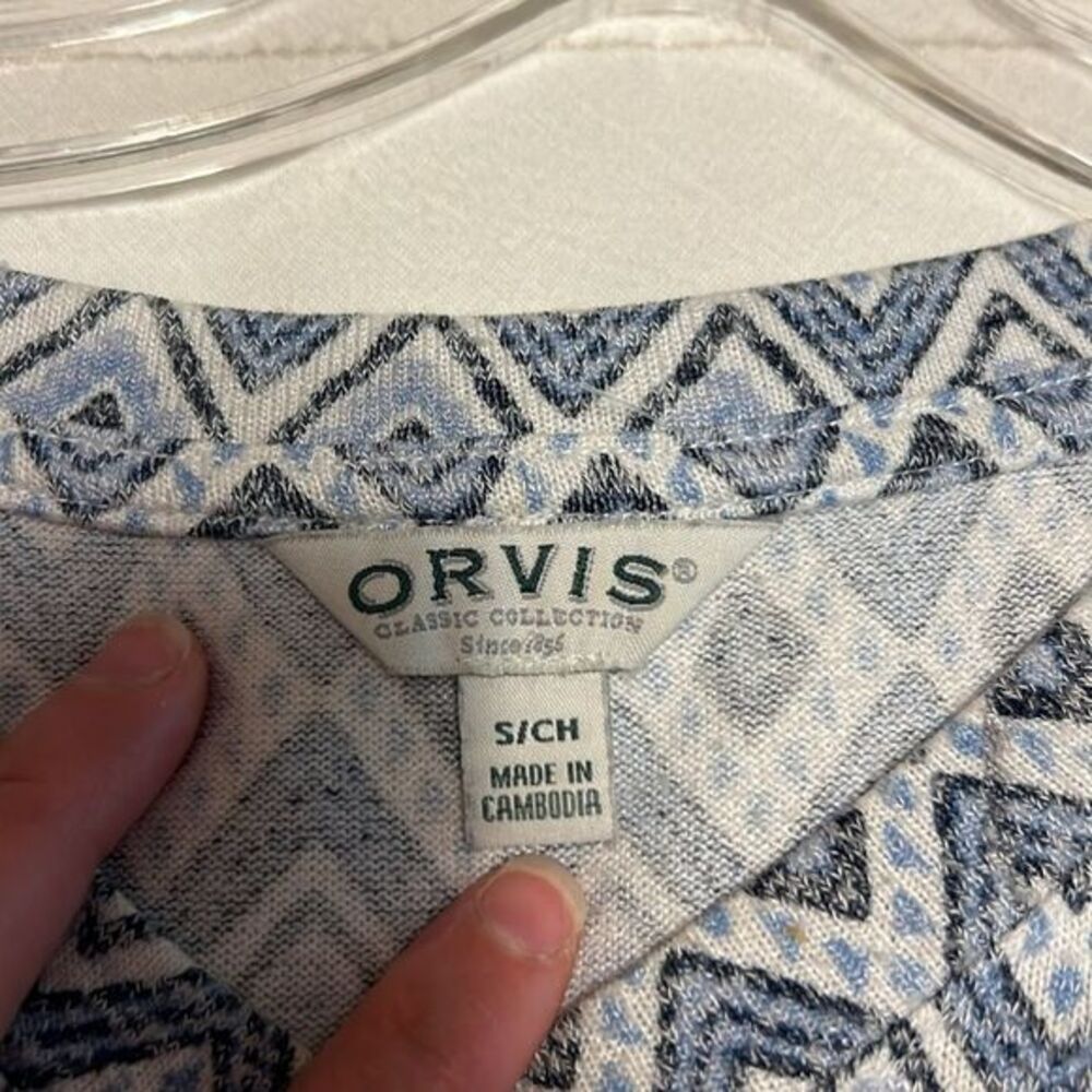 Orvis Classic Collection Blue White Geometric Ikat High Low Top Womens Small - Picture 6 of 8